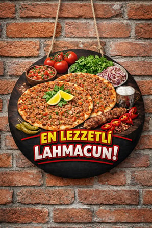 Lahmacun Temalı Kebapçılar Restoranlar Lokantalar İçin Ahşap Duvar Kapı Dekoratif Süs Tablo