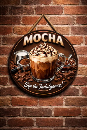 Mocha Temalı Cafeler Kahveciler Baristalar İçin Ahşap Duvar Kapı Dekoratif Süs Tablo