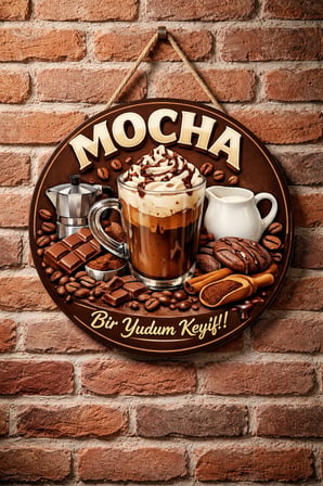 Mocha Temalı Cafeler Kahveciler Baristalar İçin Ahşap Duvar Kapı Dekoratif Süs Tablo