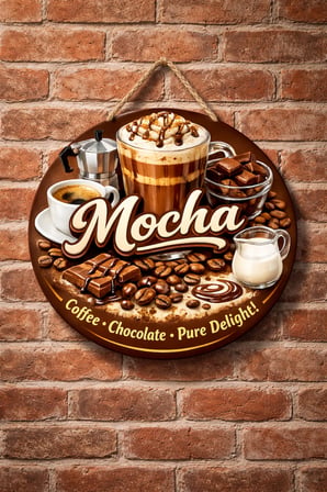 Mocha Temalı Cafeler Kahveciler Baristalar İçin Ahşap Duvar Kapı Dekoratif Süs Tablo