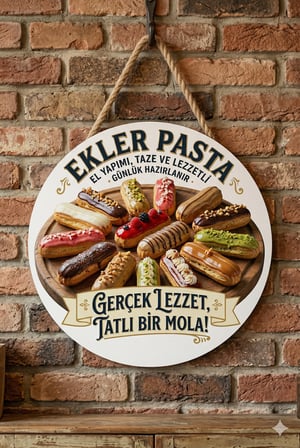 Ekler Pasta Temalı Tatlıcılar Pastaneler Restoranlar İçin Ahşap Duvar Kapı Dekoratif Süs Tablo