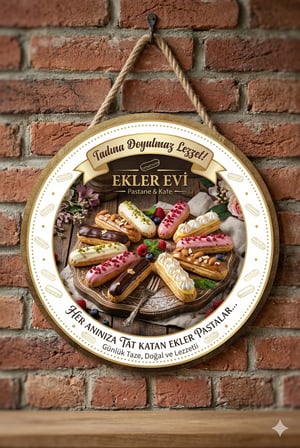 Ekler Pasta Temalı Tatlıcılar Pastaneler Restoranlar İçin Ahşap Duvar Kapı Dekoratif Süs Tablo