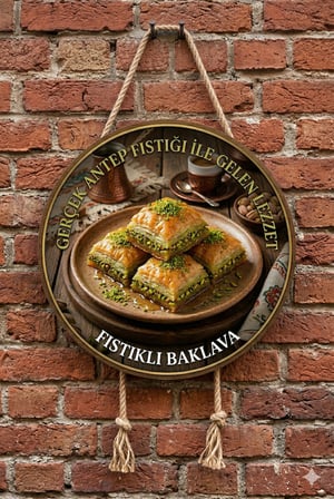 Fıstıklı Baklava Temalı Tatlıcılar Pastaneler Restoranlar İçin Ahşap Duvar Kapı Dekoratif Süs Tablo