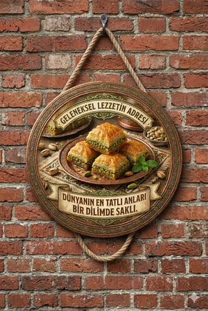 Fıstıklı Baklava Temalı Tatlıcılar Pastaneler Restoranlar İçin Ahşap Duvar Kapı Dekoratif Süs Tablo