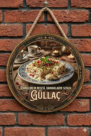 Güllaç Temalı Tatlıcılar Pastaneler Restoranlar İçin Ahşap Duvar Kapı Dekoratif Süs Tablo