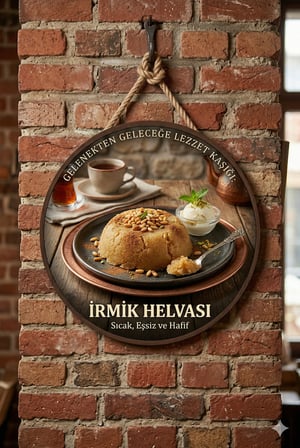 İrmik Helvası Temalı Tatlıcılar Pastaneler Restoranlar İçin Ahşap Duvar Kapı Dekoratif Süs Tablo
