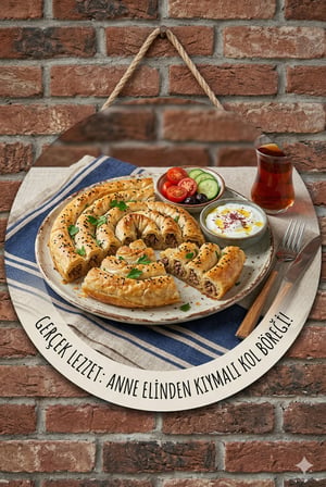 Kıymalı Kol Böreği Temalı Börekçiler Kahvaltıcılar Cafeler İçin Ahşap Duvar Kapı Dekoratif Süs Tablo