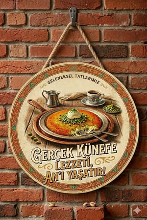Künefe Temalı Tatlıcılar Pastaneler Restoranlar İçin Ahşap Duvar Kapı Dekoratif Süs Tablo