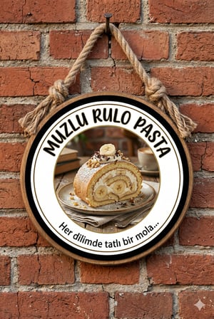 Muzlu Rulo Pasta Temalı Tatlıcılar Pastaneler Restoranlar İçin Ahşap Duvar Kapı Dekoratif Süs Tablo
