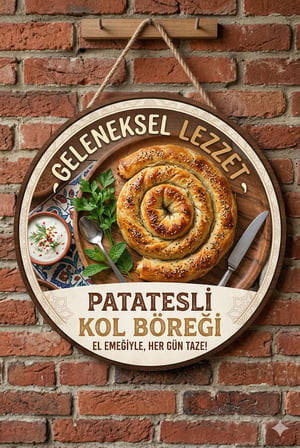 Patatesli Kol Böreği Temalı Börekçiler Kahvaltıcılar Cafe İçin Ahşap Duvar Kapı Dekoratif Süs Tablo