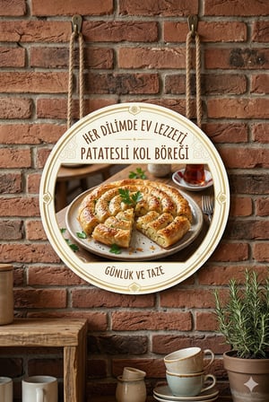 Patatesli Kol Böreği Temalı Börekçiler Kahvaltıcılar Cafe İçin Ahşap Duvar Kapı Dekoratif Süs Tablo