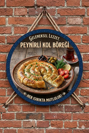 Peynirli Kol Böreği Temalı Börekçiler Kahvaltıcılar Cafe İçin Ahşap Duvar Kapı Dekoratif Süs Tablo