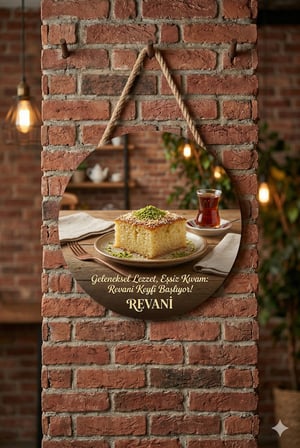 Revani Temalı Tatlıcılar Pastaneler Restoranlar İçin Ahşap Duvar Kapı Dekoratif Süs Tablo