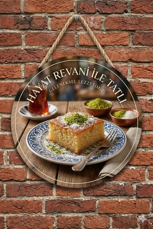 Revani Temalı Tatlıcılar Pastaneler Restoranlar İçin Ahşap Duvar Kapı Dekoratif Süs Tablo