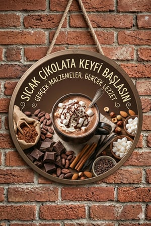Sıcak Çikolata Temalı Cafeler Kahveciler Restoranlar İçin Ahşap Duvar Kapı Dekoratif Süs Tablo