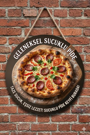 Sucuklu Pide Temalı Pideciler Kebapçılar Restoranlar İçin Ahşap Duvar Kapı Dekoratif Süs Tablo