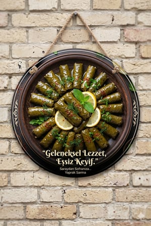 Yaprak Sarma Temalı Restoranlar Cafeler Şarküteriler İçin Ahşap Duvar Kapı Dekoratif Süs Tablo