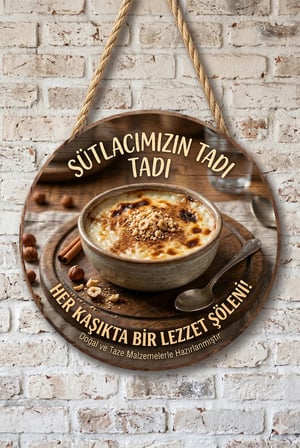 Sütlaç Temalı Pastaneler Tatlıcılar Restoranlar İçin Ahşap Duvar Kapı Dekoratif Süs Tablo