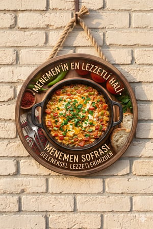 Menemen Temalı Cafeler Kahvaltıcılar Restoranlar İçin Ahşap Duvar Kapı Dekoratif Süs Tablo