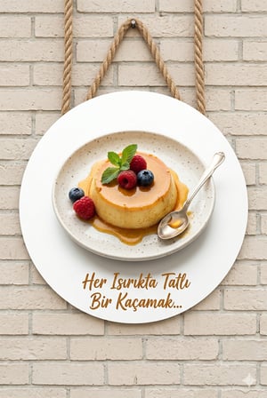 Krem Karamel Temalı Pastaneler Tatlıcılar Restoranlar İçin Ahşap Duvar Kapı Dekoratif Süs Tablo