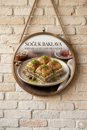 Soğuk Baklava Temalı Pastaneler Tatlıcılar Restoran İçin Ahşap Duvar Kapı Dekoratif Süs Tablo