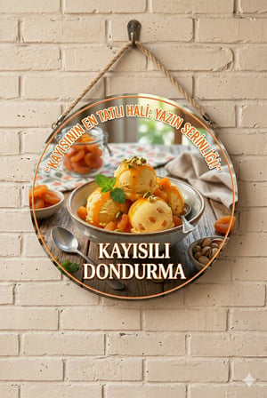 Kayısılı Dondurma Temalı Pastaneler Tatlıcılar Dondurmacı İçin Ahşap Duvar Kapı Dekoratif Süs Tablo