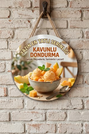 Kavunlu Dondurma Temalı Pastaneler Tatlıcılar Dondurmacı İçin Ahşap Duvar Kapı Dekoratif Süs Tablo