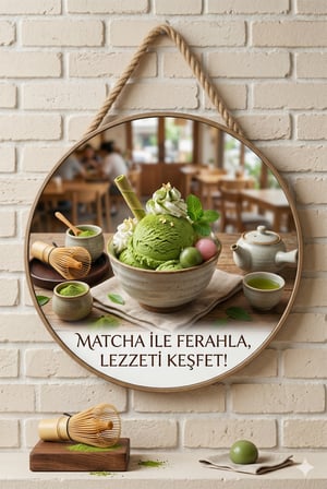 Matcha Dondurma Temalı Pastaneler Tatlıcılar Dondurmacılar İçin Ahşap Duvar Kapı Dekoratif Süs Tablo
