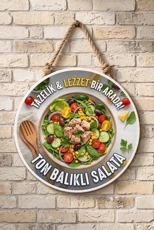 Ton Balıklı Salata Temalı Restoranlar Cafeler Lokantalar İçin Ahşap Duvar Kapı Dekoratif Süs