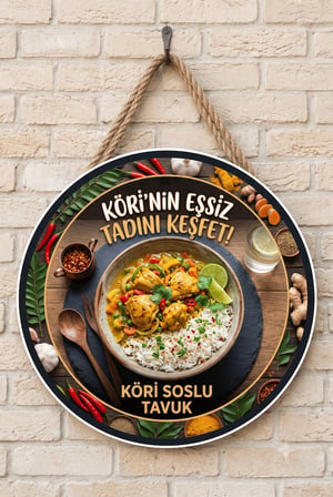 Köri Soslu Tavuk Temalı Restoranlar Cafeler Lokantalar İçin Ahşap Duvar Kapı Dekoratif Süs Tablo