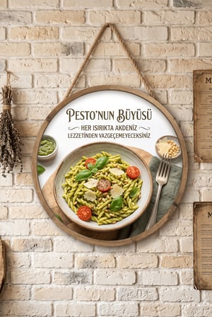 Pesto Soslu Makarna Temalı Restoranlar Cafeler Lokantalar İçin Ahşap Duvar Kapı Dekoratif Süs