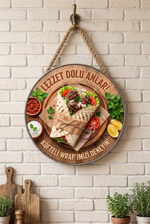 Köfteli Wrap Temalı Restoranlar Cafeler Lokantalar İçin Ahşap Duvar Kapı Dekoratif Süs Tablo