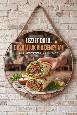 Etli Wrap Temalı Restoranlar Cafeler Lokantalar İçin Ahşap Duvar Kapı Dekoratif Süs Tablo