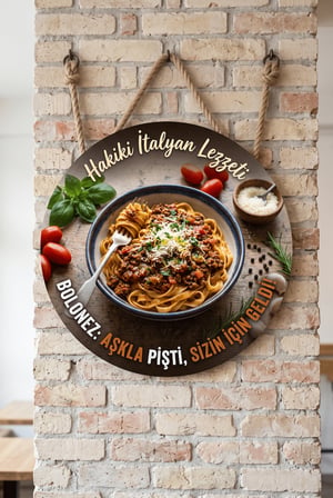 Bolonez Makarna Temalı Restoranlar Cafeler Lokantalar İçin Ahşap Duvar Kapı Dekoratif Süs Tablo
