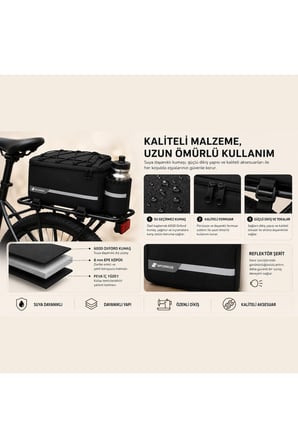 6 Litre Termal Bisiklet Arka Bagaj Çantası, Suya Dayanıklı, Reflektörlü, Suluk Cepli Sele Üstü Çanta