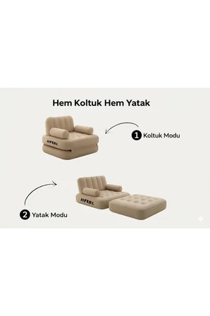 Tek Kişilik 2’si 1 Arada Kendi Kendine Şişen Şarjlı Şişme Koltuk ve Yatak 190×100*65cm