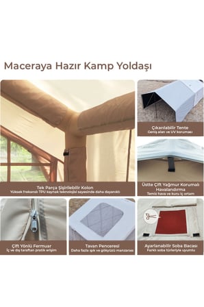 8 Kişilik 8 m² – Tenteli Gölgelikli, 4 Mevsim, Su Geçirmez 420D Oxford Kumaşlı Şişme Çadır 320*250*220cm