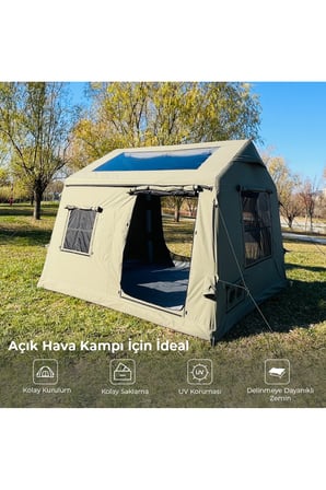 8 Kişilik 8.1 m² – Tenteli Gölgelikli, 4 Mevsim, Su Geçirmez 420D Oxford Kumaşlı Şişme Çadır 300*270*220cm