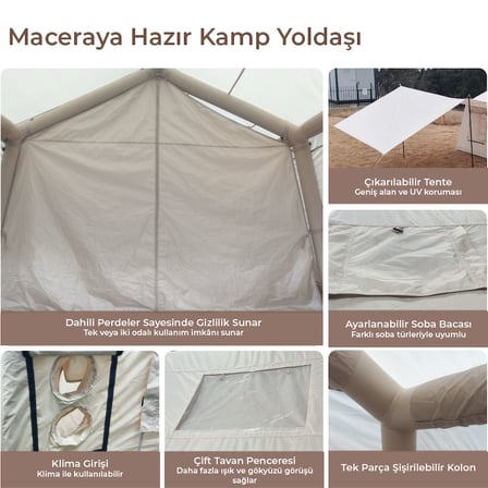 12 Kişilik 12X 12 m² – Tenteli Gölgelikli, 4 Mevsim, Su Geçirmez 420D Oxford Kumaşlı Şişme Çadır 400*300*235cm
