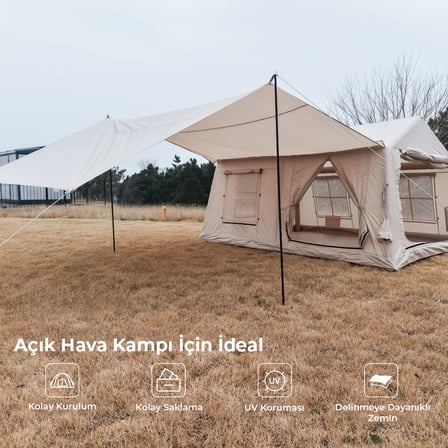 12 Kişilik 12X 12 m² – Tenteli Gölgelikli, 4 Mevsim, Su Geçirmez 420D Oxford Kumaşlı Şişme Çadır 400*300*235cm