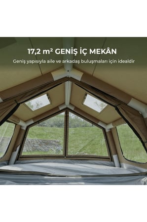 17 Kişilik 17.2 m² – 4 Mevsim, Su Geçirmez 420D Oxford Kumaşlı Şişme Çadır 360*480*220cm