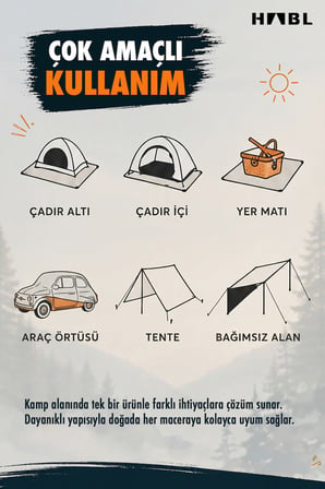 Güçlendirilmiş Su Geçirmez Kamp ve Çadır Altı Brandası - 17m2 Çadırlar için 5m*4m