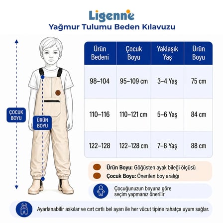 Ligenne Su Geçirmez Çocuk Yağmur Tulumu, Çıkarılabilir Polar Astarlı, Bantlı Dikişli | Pure Mustard