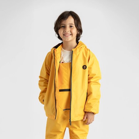 Ligenne Su Geçirmez Çocuk Yağmur Montu | Polar Astarlı Kapüşonlu Çocuk Yağmurluk | Pure Mustard