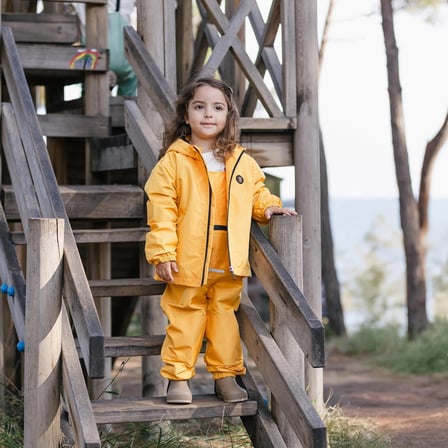 Ligenne Su Geçirmez Çocuk Yağmur Seti | Polar Astarlı Yağmur Montu ve Yağmur Tulumu | Pure Mustard
