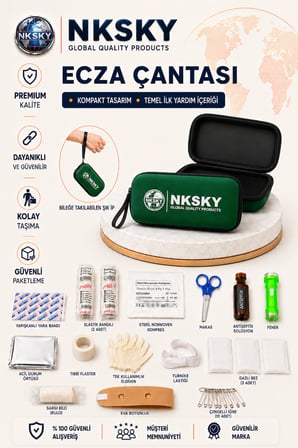36 Parça İlk Yardım Çantası, Yeşil EVA Çantalı İlk Yardım Seti, Bilek Askılı Ecza Çantası