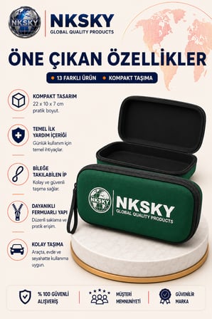 36 Parça İlk Yardım Çantası, Yeşil EVA Çantalı İlk Yardım Seti, Bilek Askılı Ecza Çantası