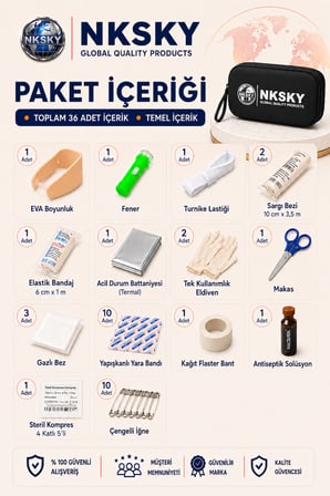36 Parça İlk Yardım Çantası, Siyah EVA Çantalı İlk Yardım Seti, Bilek Askılı Ecza Çantası