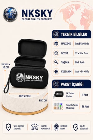 36 Parça İlk Yardım Çantası, Siyah EVA Çantalı İlk Yardım Seti, Bilek Askılı Ecza Çantası