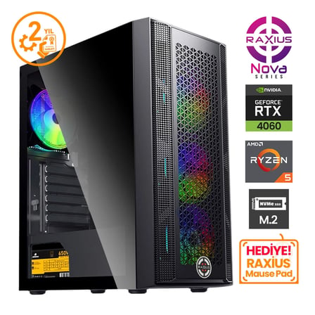 RaXius Nova G1 R5 4060-56A007 Ryzen5 5600 32GB 1TBSSD+1TBSSD RTX5060 FreeDOS Gaming Masaüstü Bilgisayar